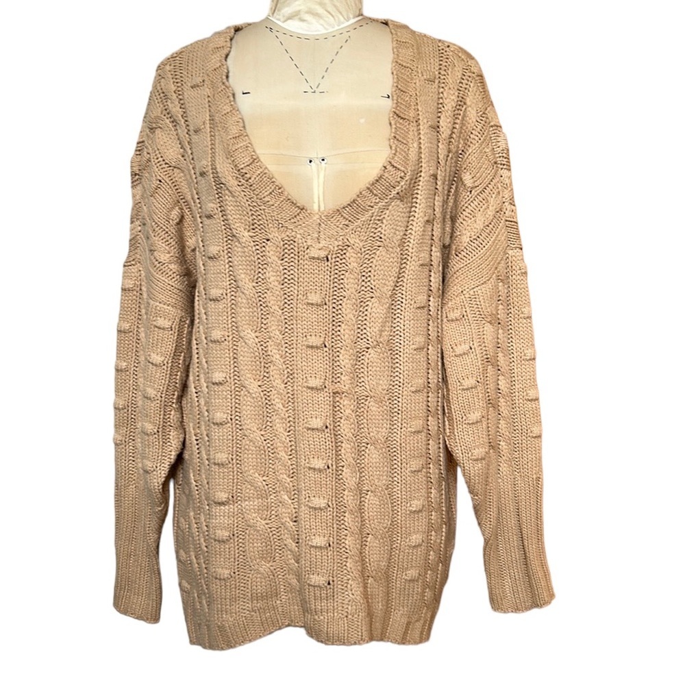 AFRM Bostom Oversized Long Cable‎ Knit Sweater in Sand M/L